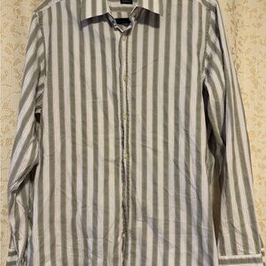 Boss Gray and White Striped Button Down Shirt